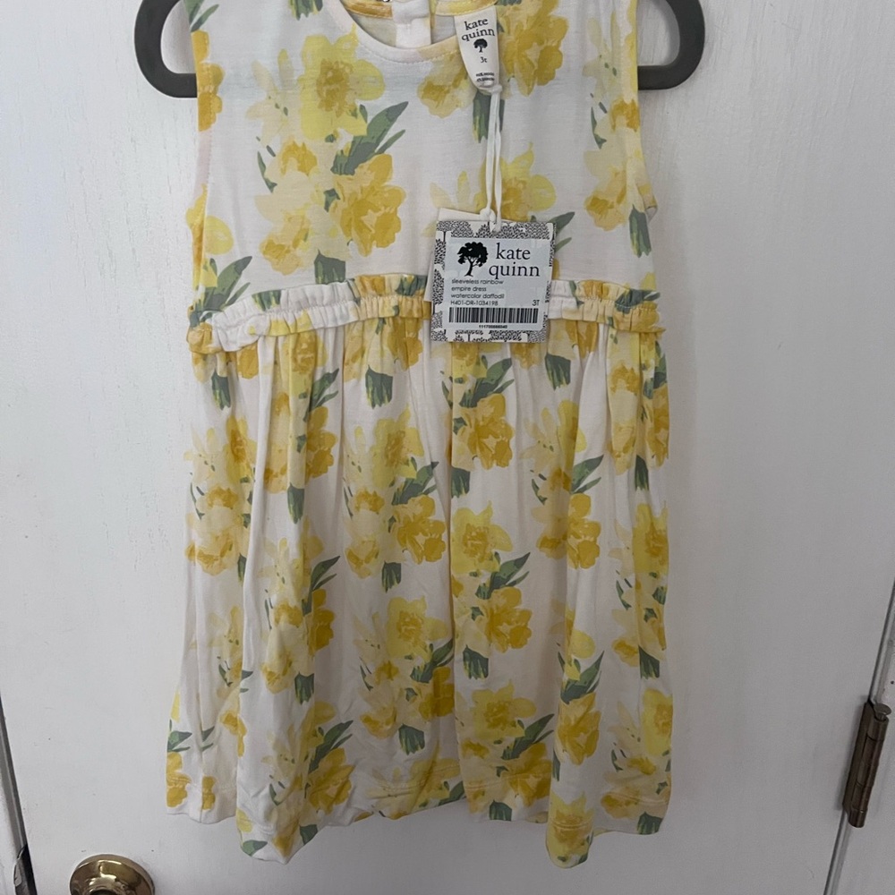 Kate Quinn Yellow Floral watercolor bamboo Dress, 3t NWT